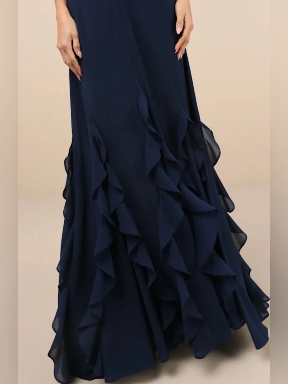 Lulus Alorna Dark Navy Sleeveless Ruffled Maxi Dress M NWT - Picture 3 of 6